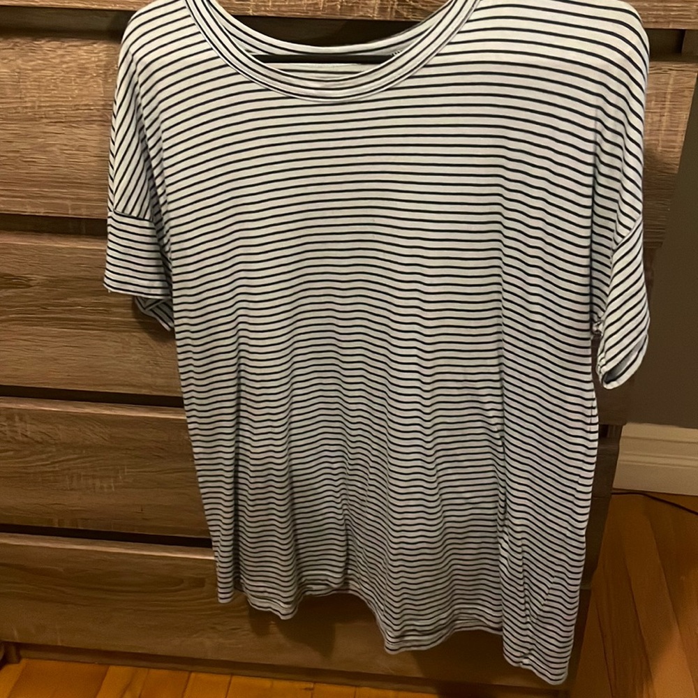 Light blue and navy blue striped thin shirt, very roomy shirt.
